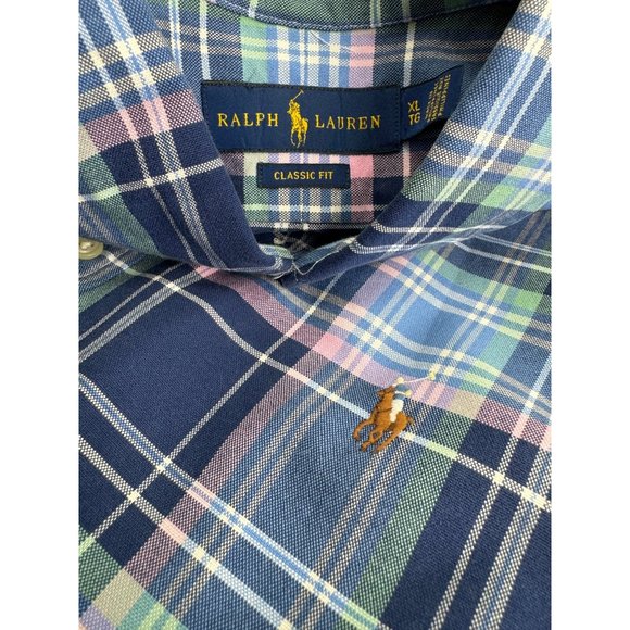 Polo Ralph Lauren Men Oxford Shirt Madras Short Sleeve Button Up Classic Fit XL - Picture 2 of 4